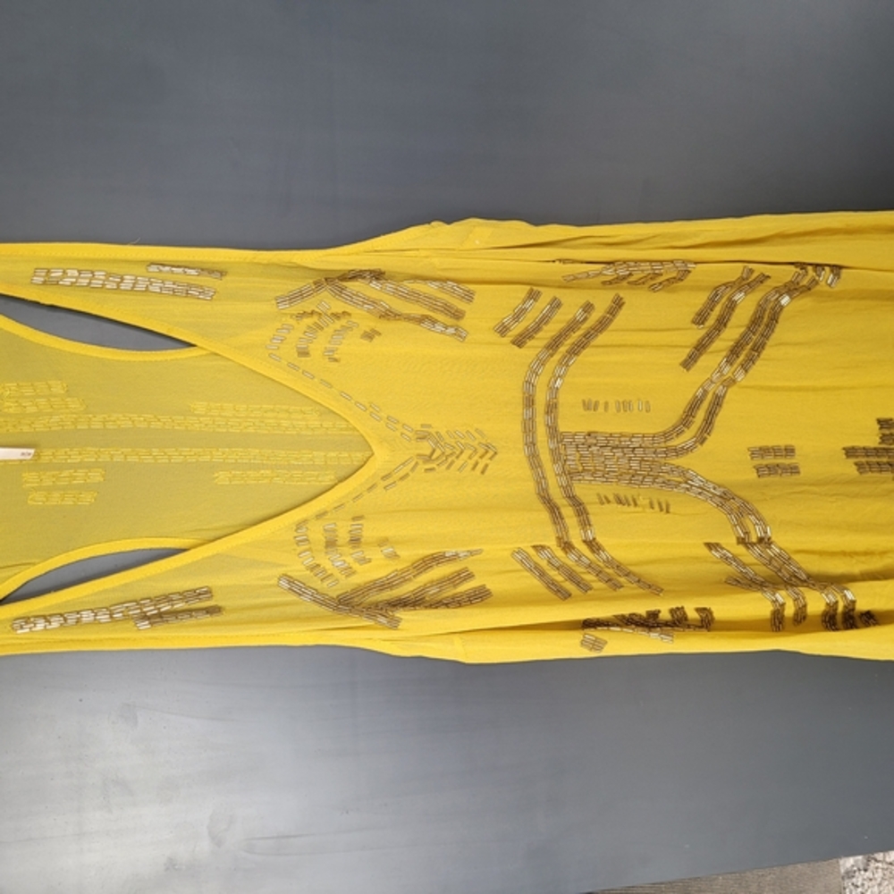Yellow Sleeveless Top with Metallic Accents